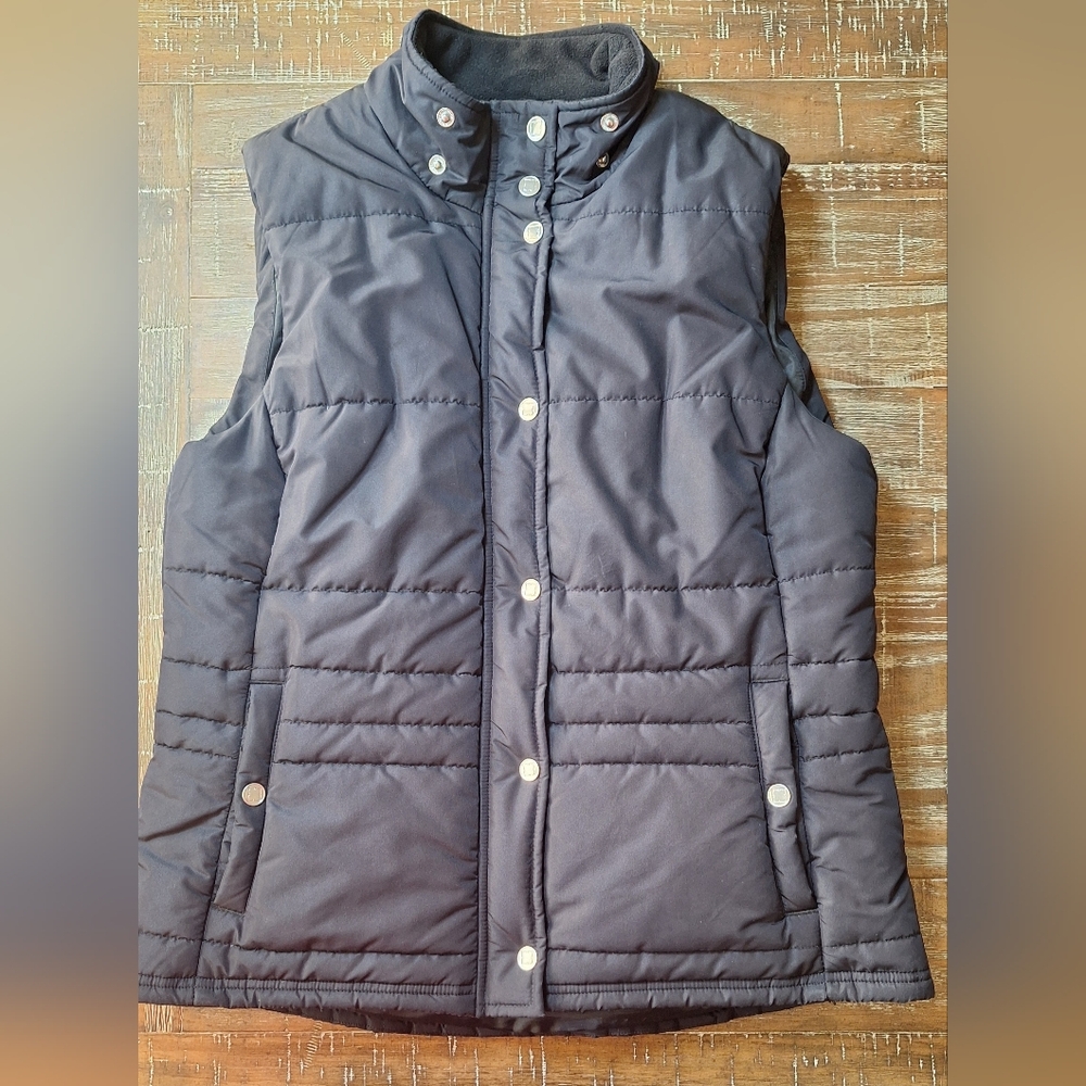 Liz Claiborne Puffy Vest Jacket  Women's Black Size M Zip &Snap‎ Closures
